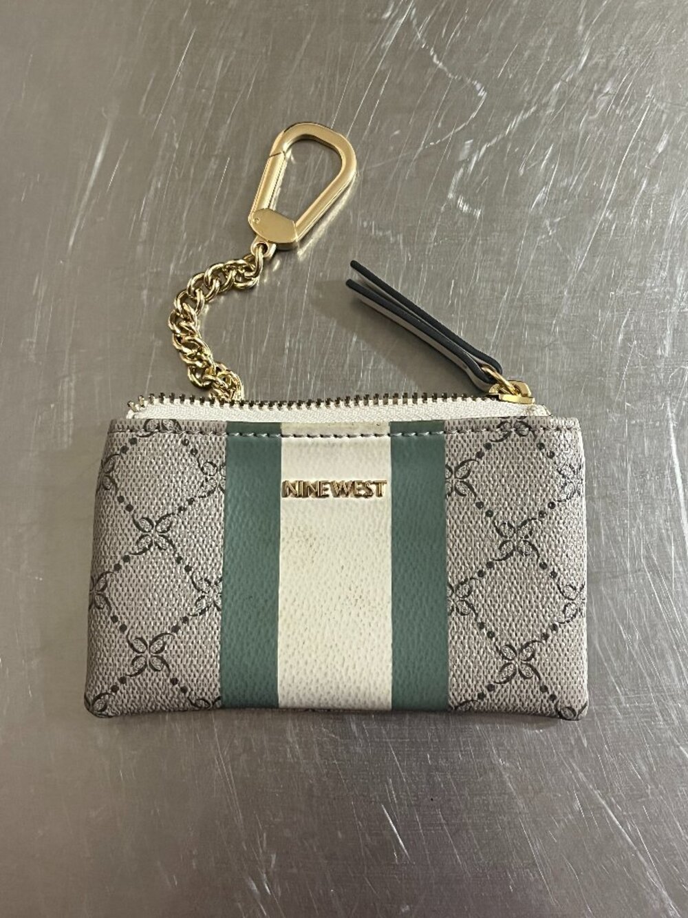 NINE WEST Geometric Pattern Zip Pouch Key Chain NWOT